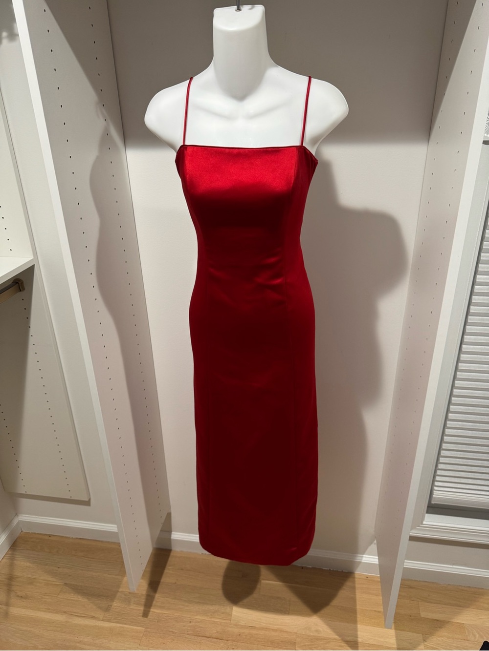 Night Way Collections Red Satin Midi Slip Dress